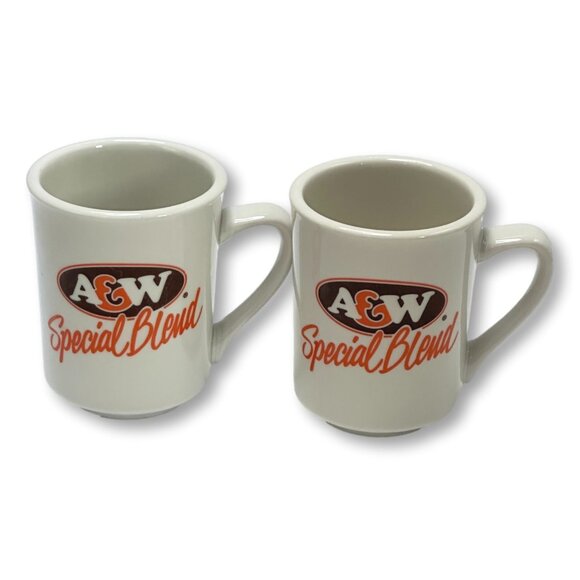 Vintage A & W Special Blend Coffee Mugs Lot 2 Ceramic White Orange - Picture 3 of 10